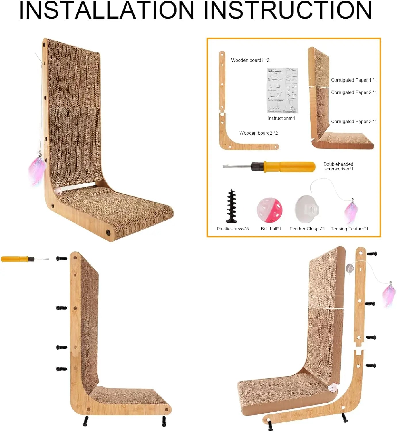 L Shape Cat Scratcher 23.6 Inch Cardboard Cat Scratchers for Indoor Cats Furniture Protection