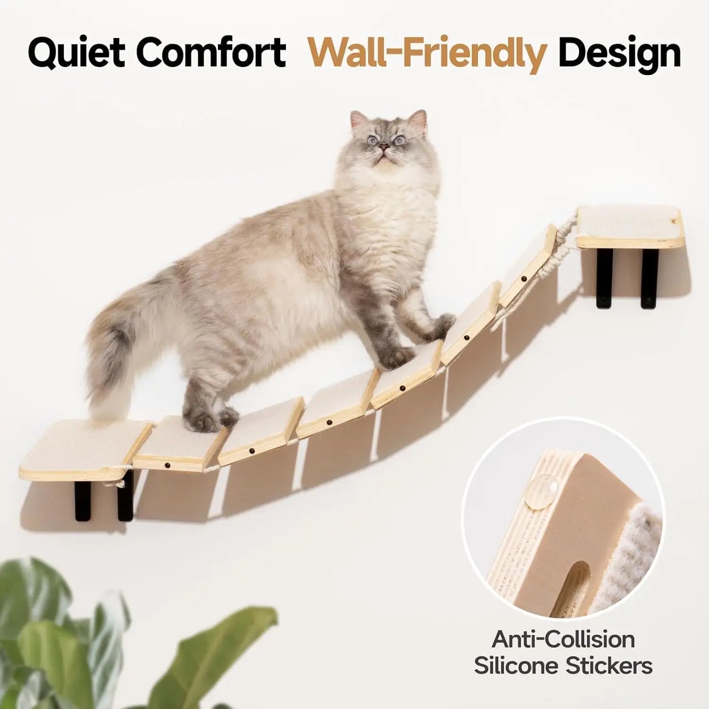 MEWOOFUNCN Cat Bridge Wall Mounted Wooden Climbing Shelves Five Tier