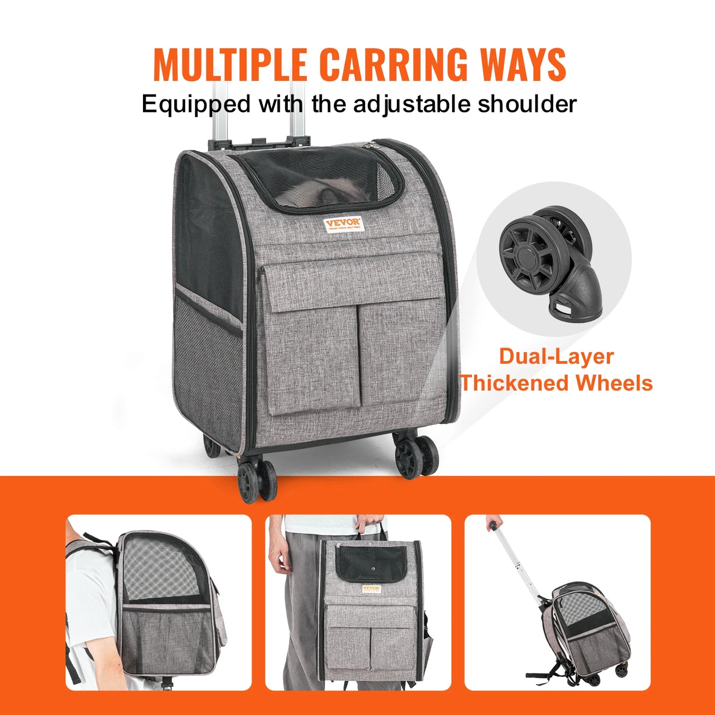VEVOR Pet Carrier Backpack With Telescopic Handle Wheels