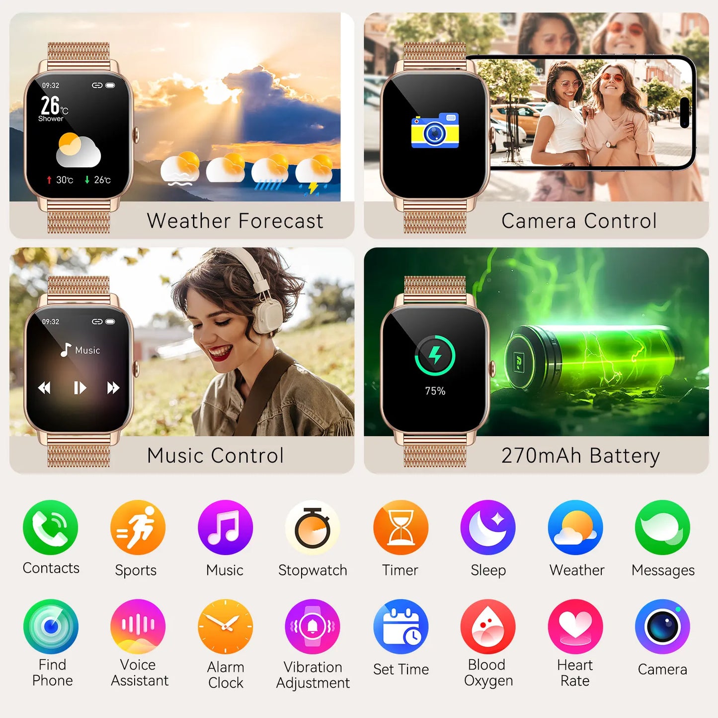 LaNikar P66D Smartwatch For Women Health Monitoring IP68 Waterproof Bluetooth Calling Fitness Tracker