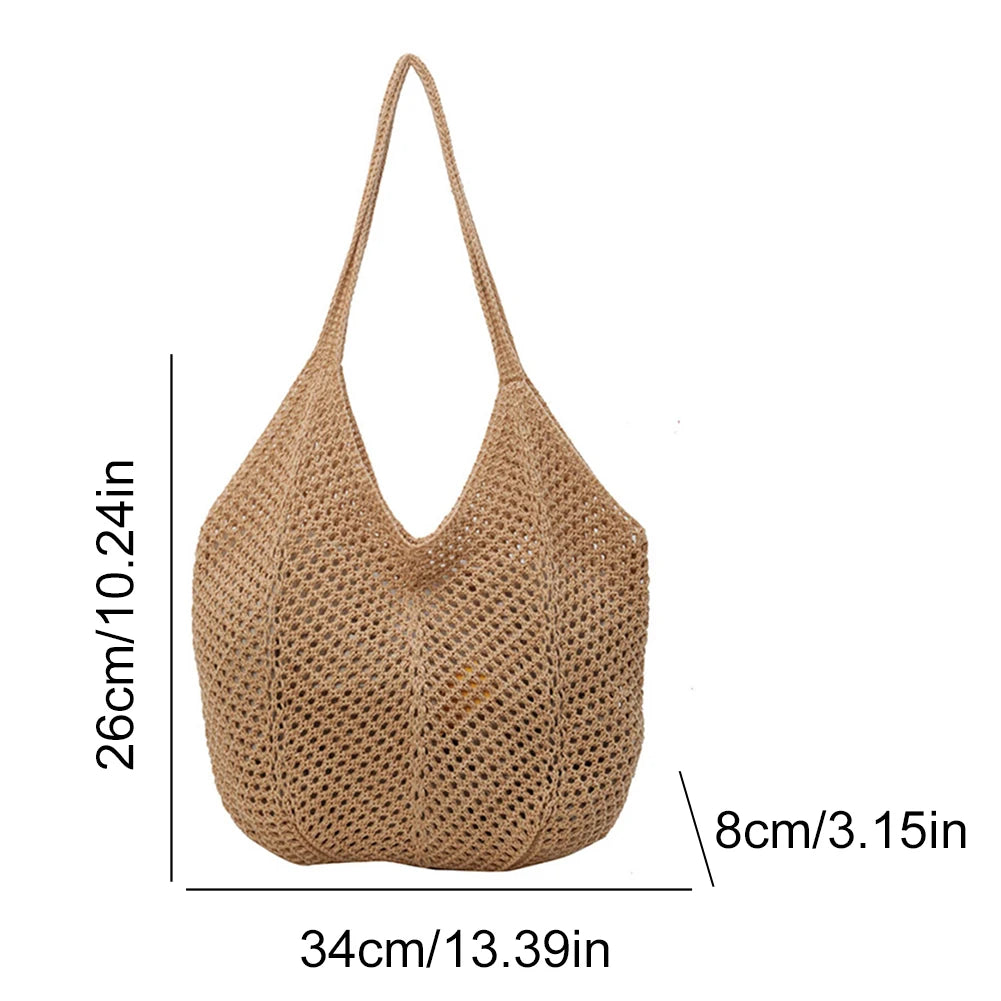 MOJOYCECN Women Knitting Shoulder Bag Large Capacity Crochet Tote Handbag