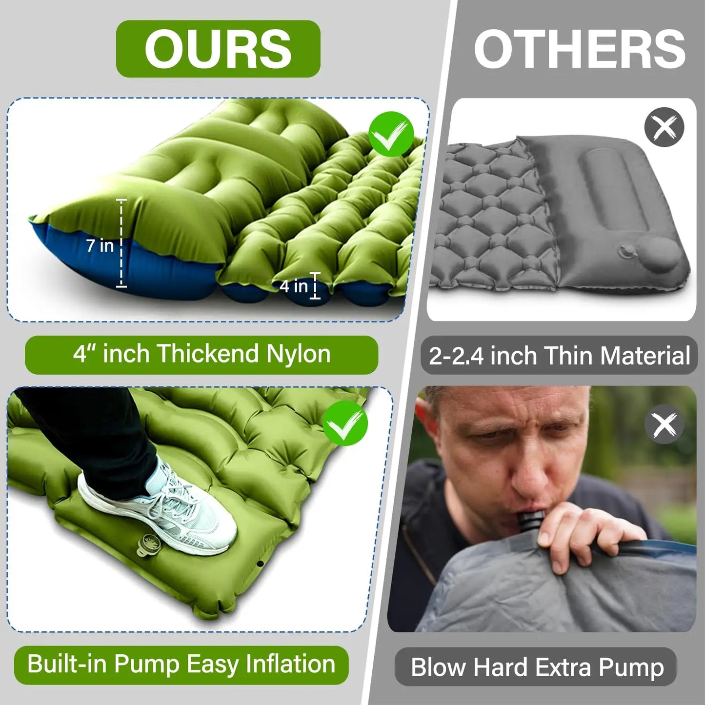 WestTune Double Sleeping Pad 4 Inch Thick With Built Pump