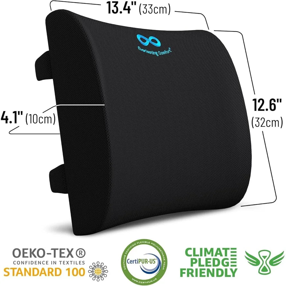 Ergonomic Lumbar Support Pillow Memory Foam Back Cushion for Office Chair Car and Couch with Contoured Design and Adjustable Straps