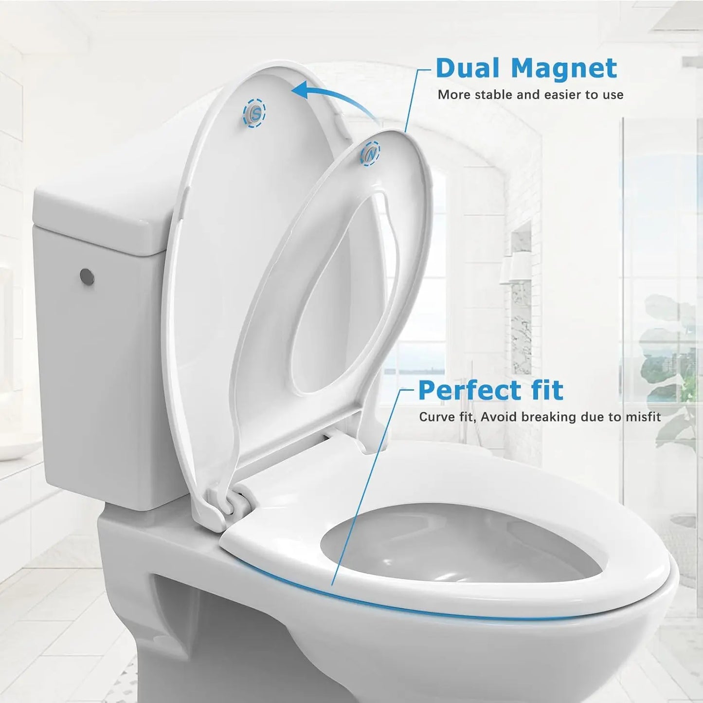 Elongated Toilet Seat with Built in Potty Training Seat and Slow Close Cover Fits Both Adult and Child