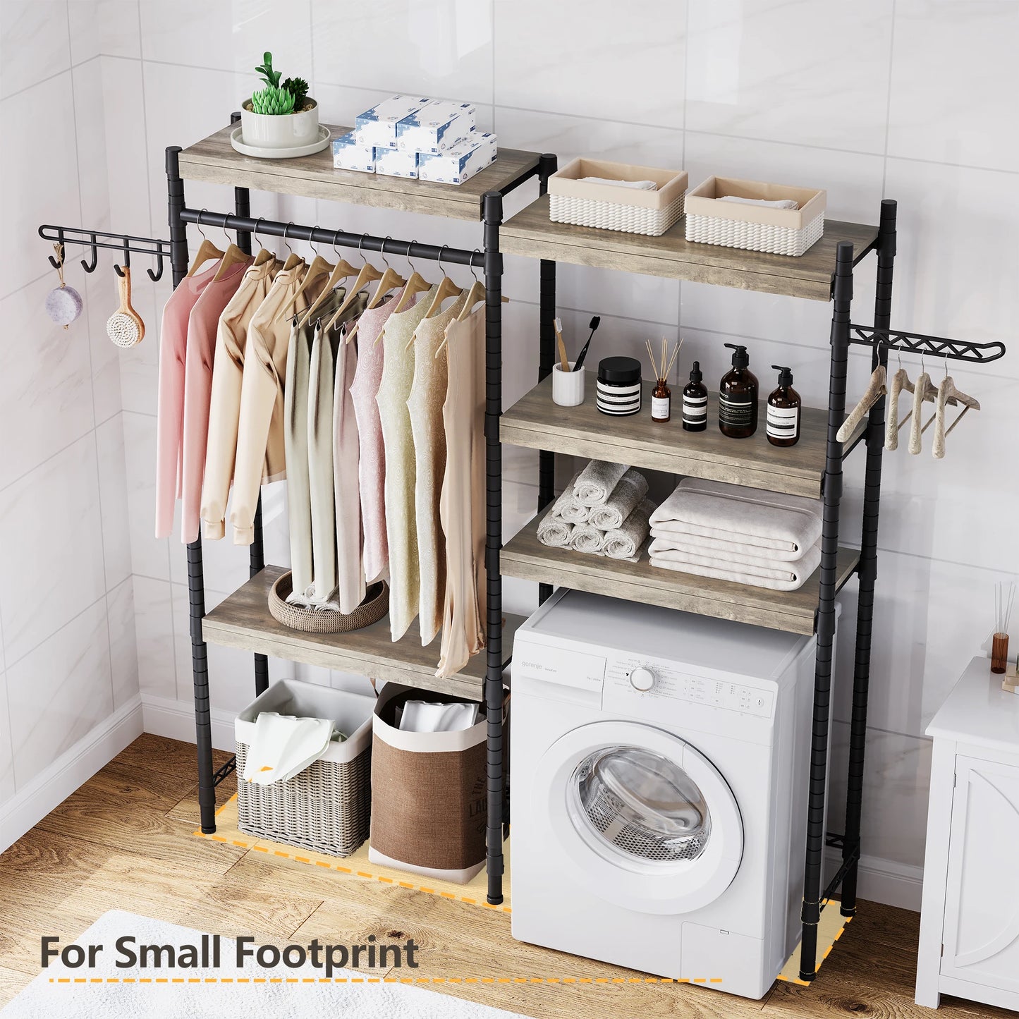 HiMISS 5 Tier Wood Over Washer and Dryer Storage Shelf