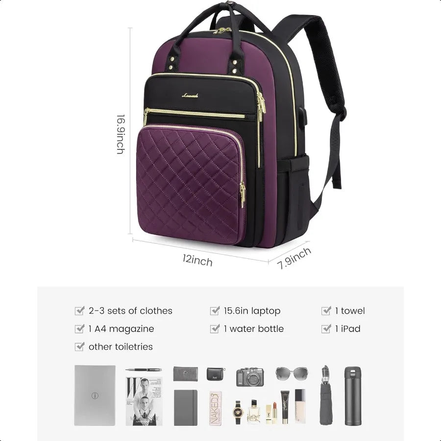 Women's Water Resistant 15.6 Laptop Backpack with USB