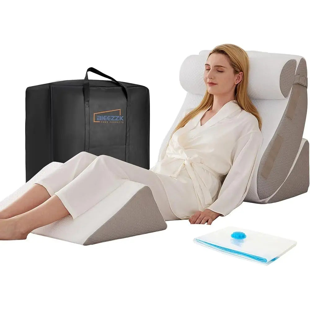 Orthopedic Wedge Pillow Set 4 Pieces Adjustable Memory Foam Back Pain Relief Post Surgery Acid Reflux Snoring GERD Support Pillow