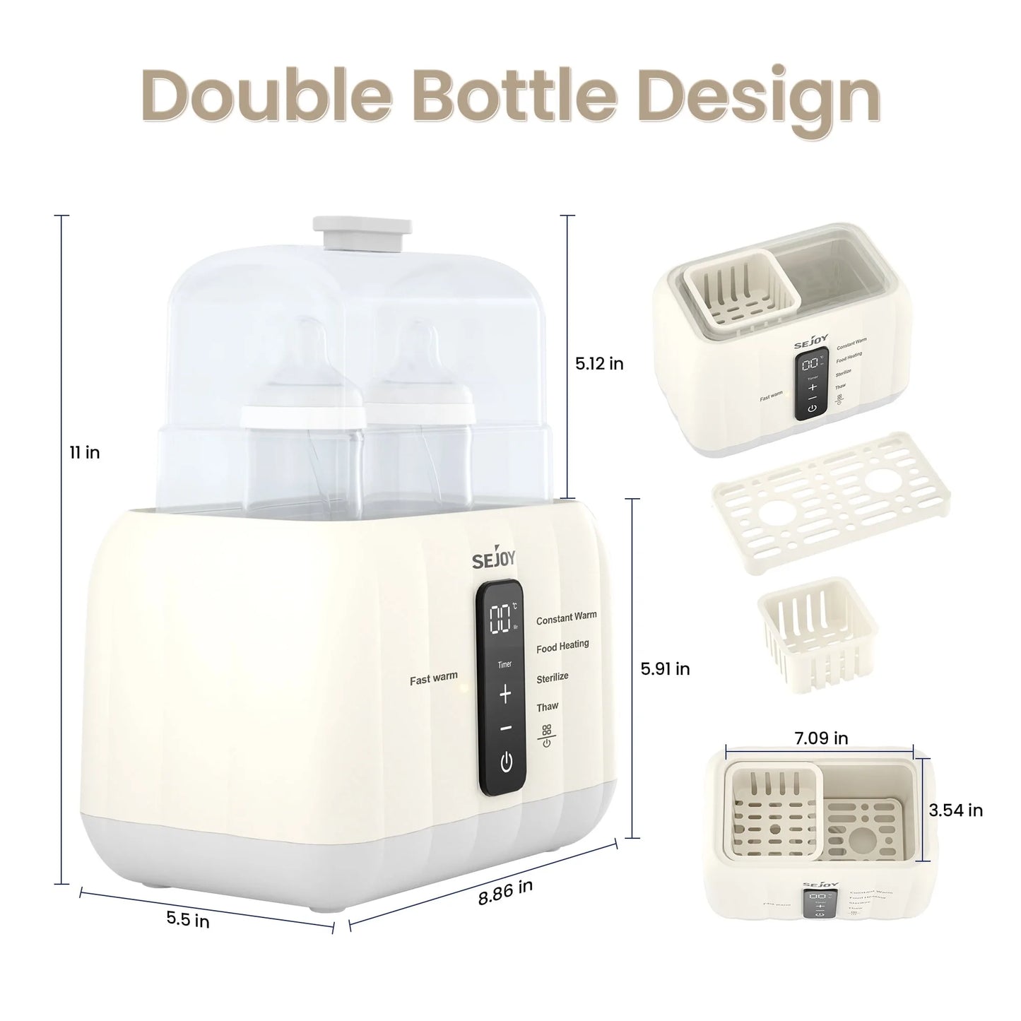 Sejoy Bottle Warmer For Baby 6-in-1 Fast Baby Milk Warmer With LCD Display Double Bottle Warmer Steam Sterilizer 24 Hour Temperature Control