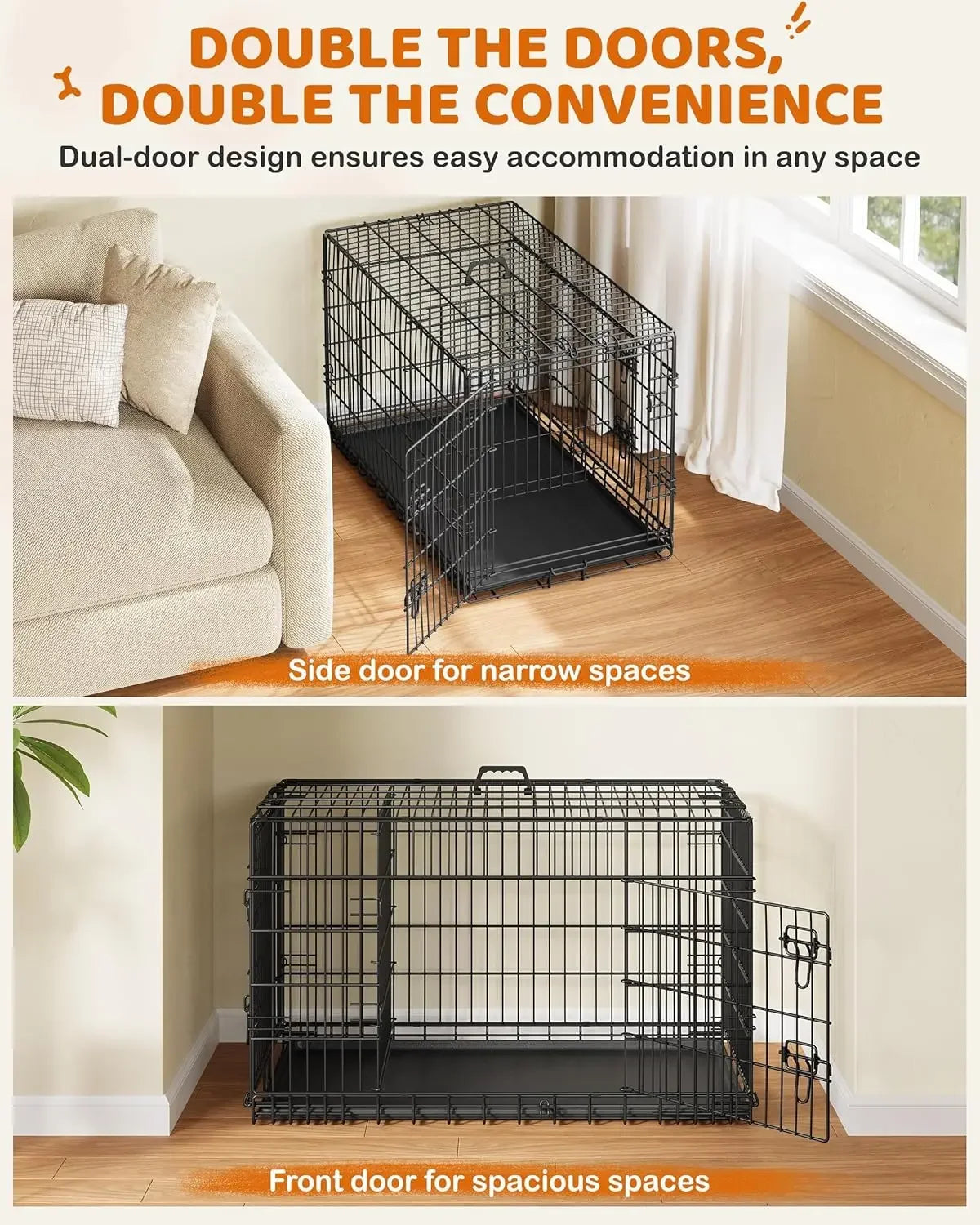 42 Inch Double Door Dog Crate With Divider For Large Dogs