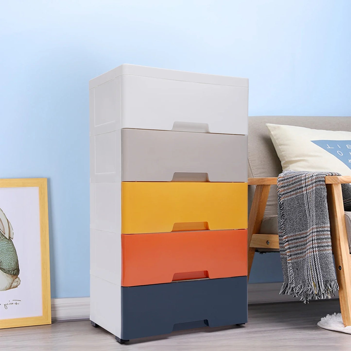 5 Drawer Plastic Dresser With Wheels For Space Saving
