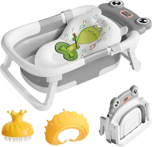 Foldable Baby Bathtub with Thermometer and Floating Cushion for Infants and Toddlers 0 to 36 Months