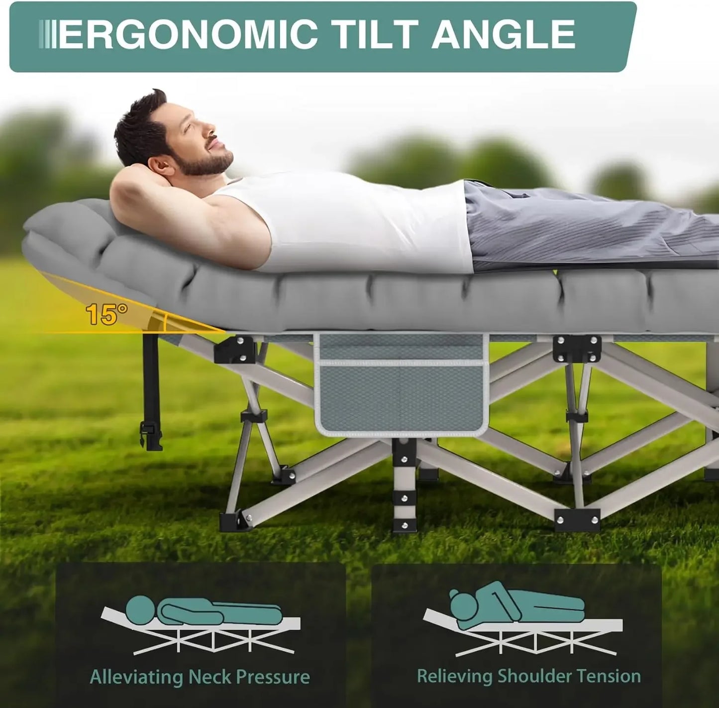 Snozeflex Portable Folding Camping Bed For Adults Outdoor Cot With Comfort Mattress