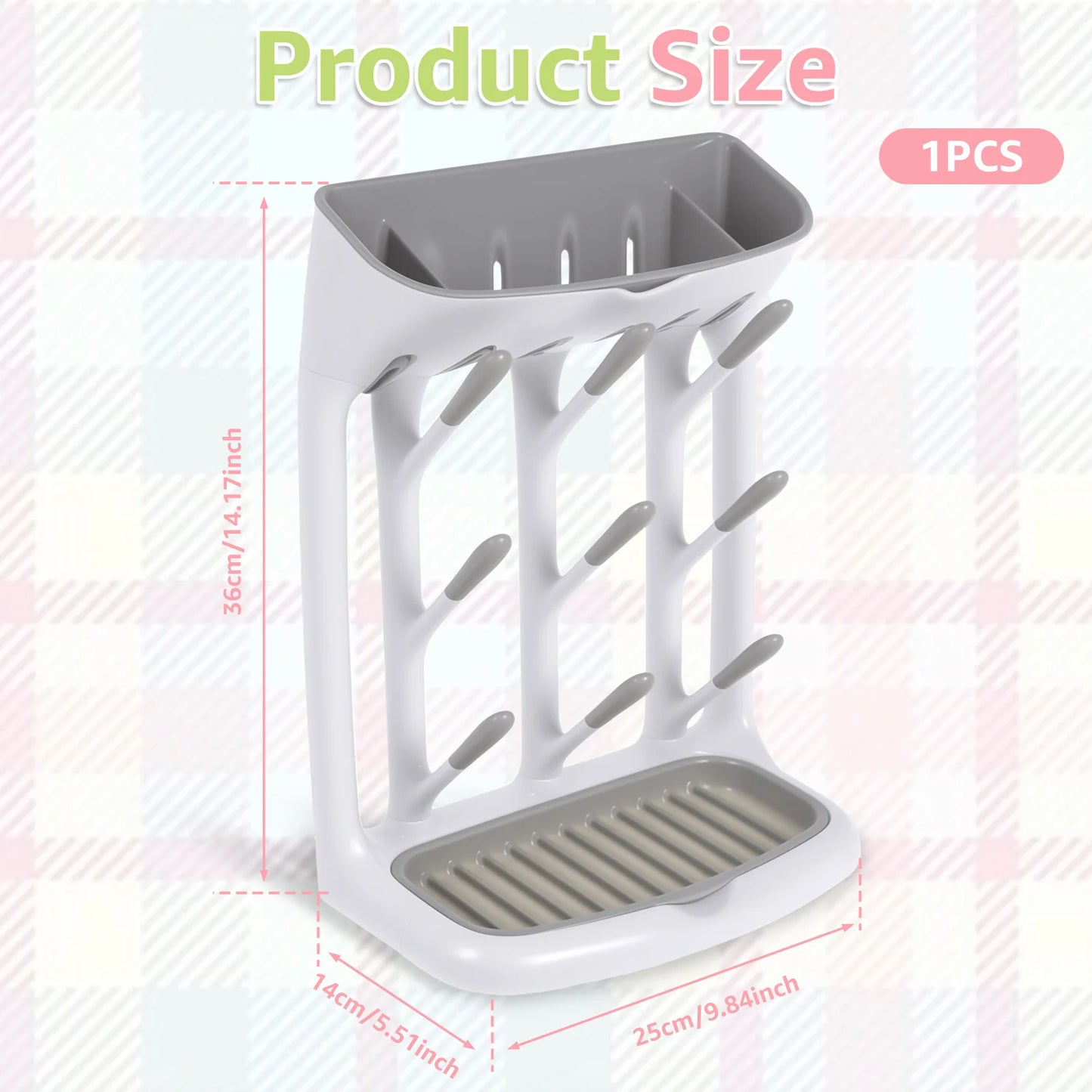 Baby Bottle Drying Rack For Countertop With Detachable Tray