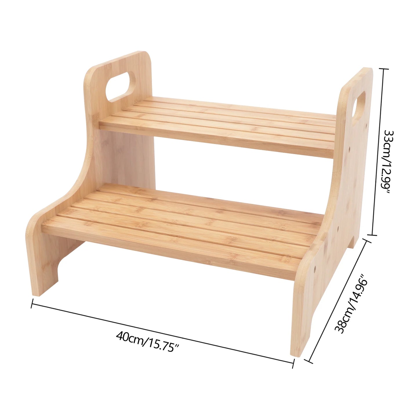 2 Tier Small Step Stool for Elderly and Child Portable Wooden Stepping Stool with Non Skid Foot Pads for Kitchen and Bathroom