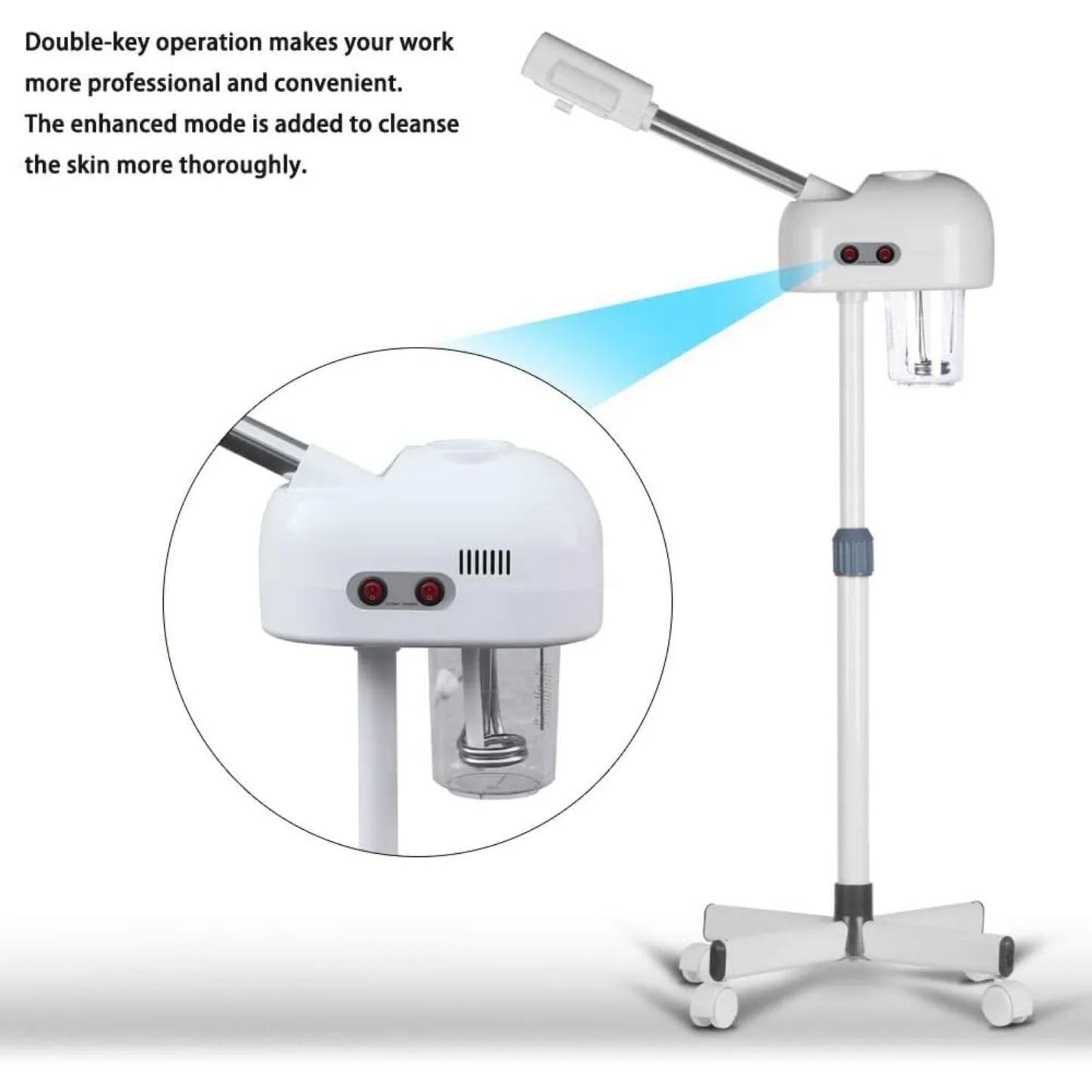 Professional Facial Steamer for Beauty Salon and Home with 360 Degree Rotating Nozzle for Skin Cleansing and Pore Unclogging