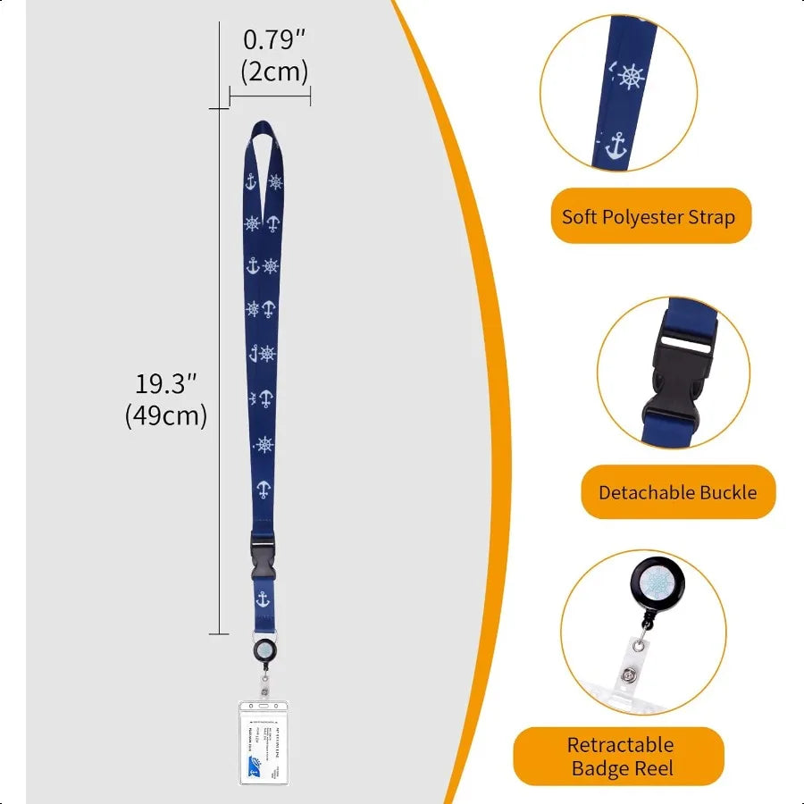 Retractable Waterproof Lanyard with ID Badge Reel Holder and Detachable Buckle for Ship Key Cards and Cruise Essentials