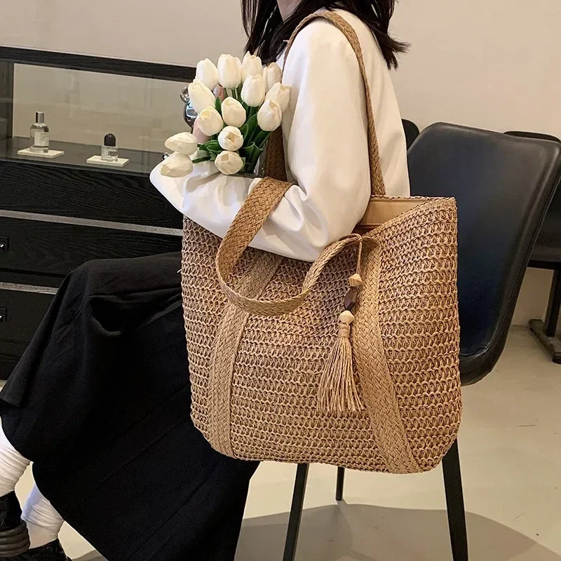 SMHXIANGQIANJINCN Straw Woven Handbag for Women Shoulder Tote