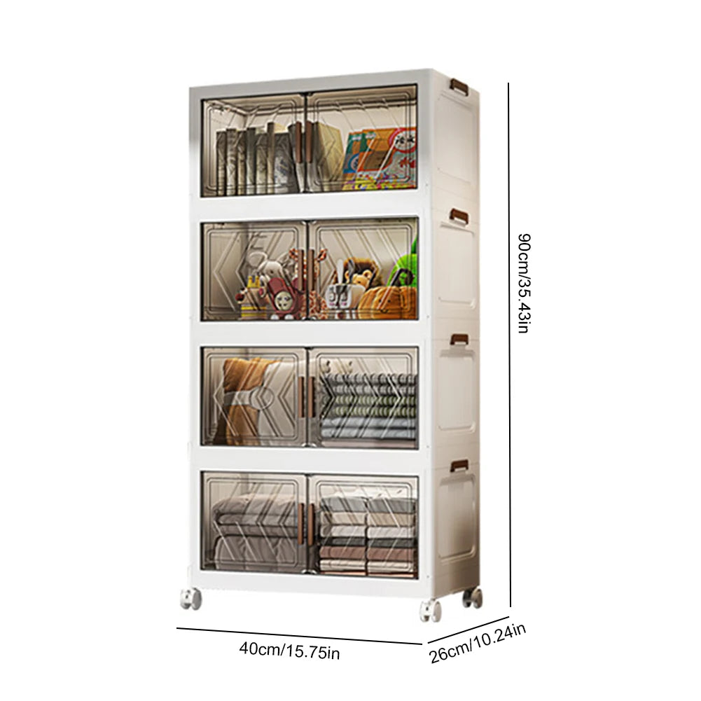 4 Tier Stackable Storage Bins with Lids and Wheels for Home