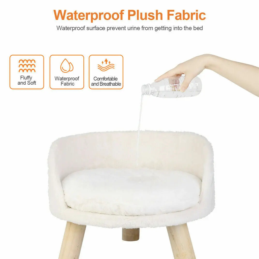 Luxury Soft Cat Bed Warm Plush Fabric Pet Nesting Chair Bed Washable Couch with Wood Legs and Cushion Pad for Small Pets