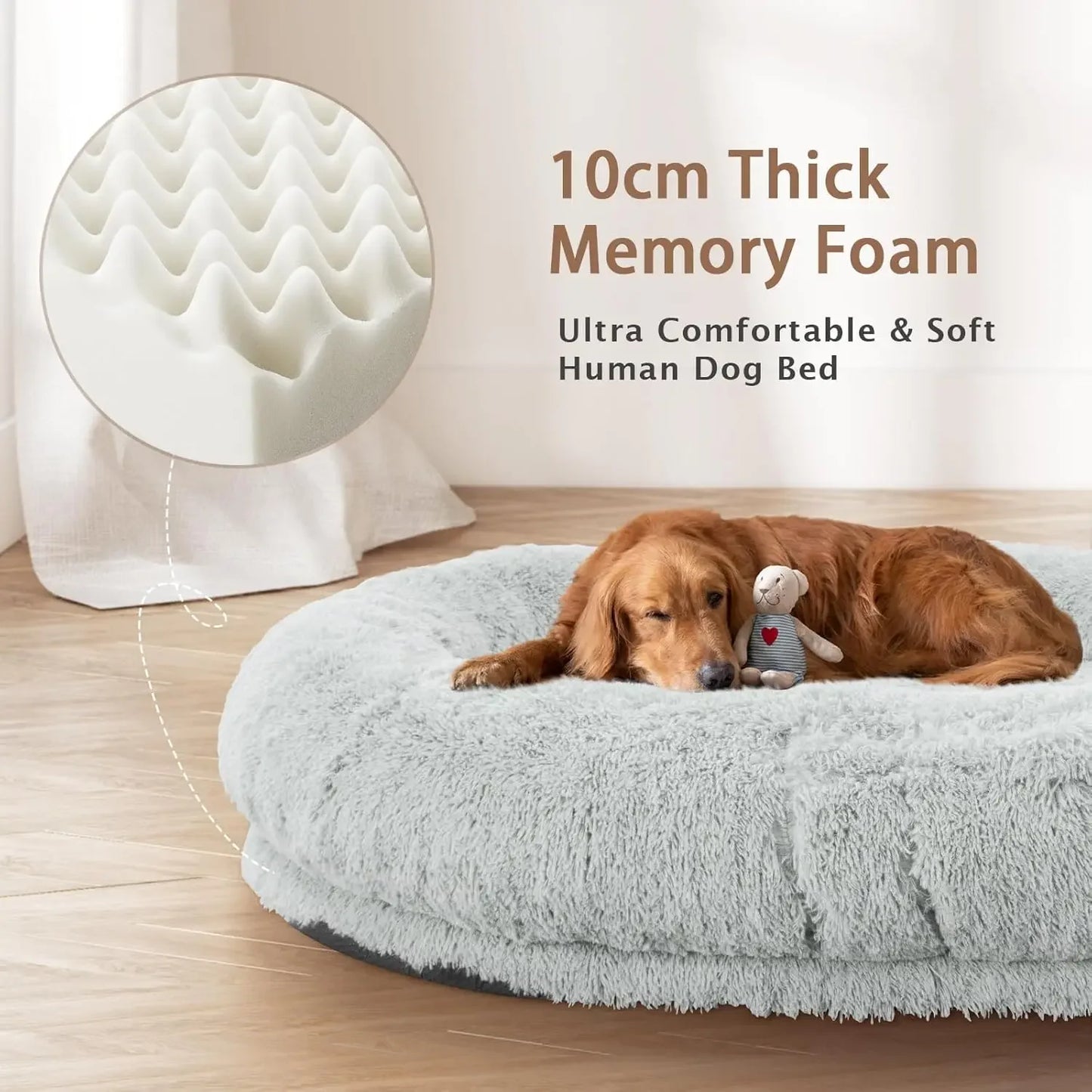 Human Dog Bed 71 Inch x 45 Inch x 12 Inch Size Washable Giant People Dog Bed 10 CM Thick Memory Foam Large Oversize Dog Bed with Plump Pillow