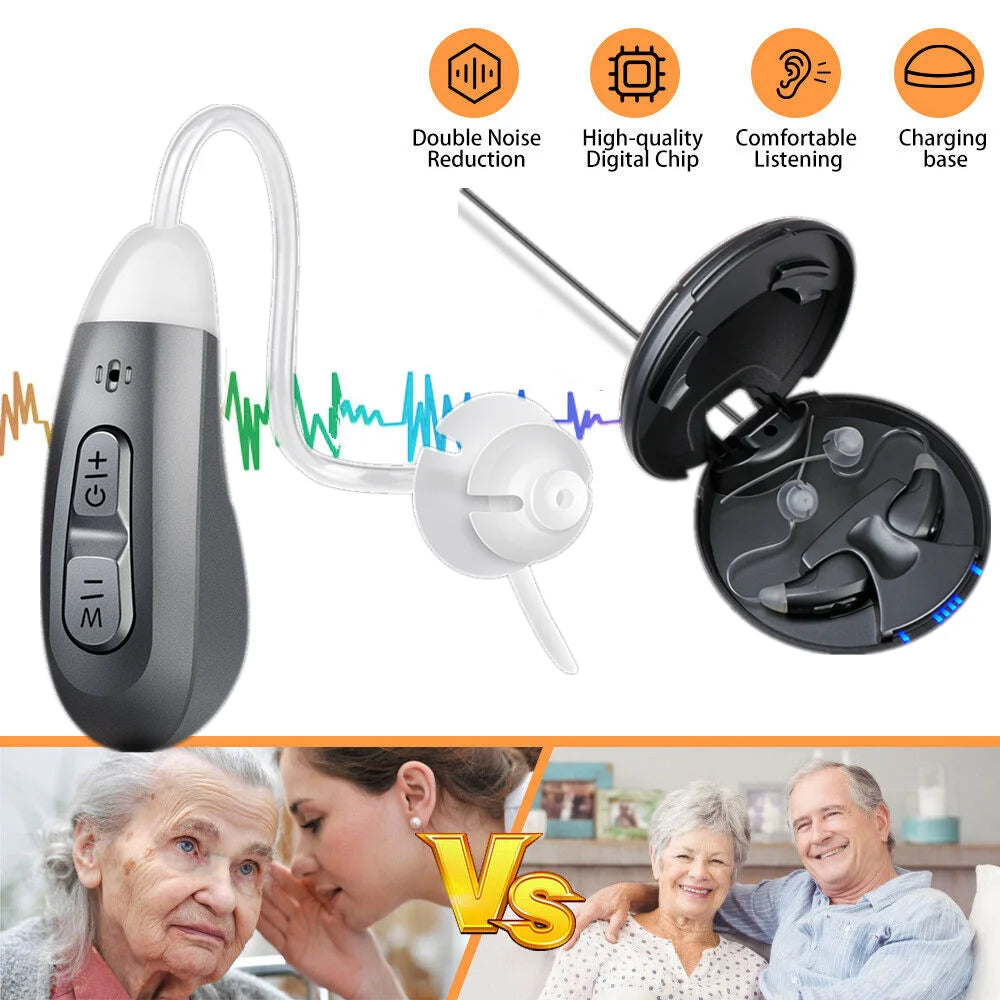 JINGHAO Digital Hearing Aids Rechargeable Invisible BTE Hearing Loss Sound Device for Elderly
