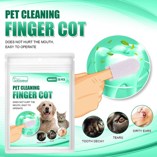 20 Pcs Pet Cleaning Teeth Finger Covers for Dogs and Cats Tartar Removal Oral Care Non Woven Fabric