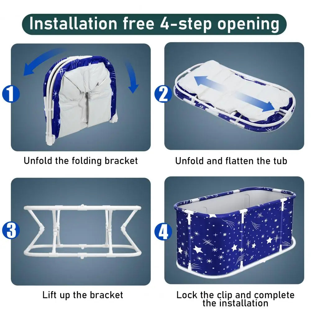 Foldable Bathtub Starry Blue Pattern Extended Design Soaking Bath Tub With Double Drain Holes Oxford Cloth Ice Bath Tub