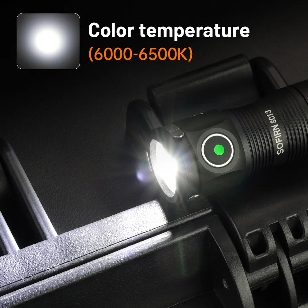 Sofirn Mini SC13 SST40 LED 1300 Lumen Tactical 18350 Rechargeable Flashlight 6000K Keychain Emergency Torch with Magnetic Base