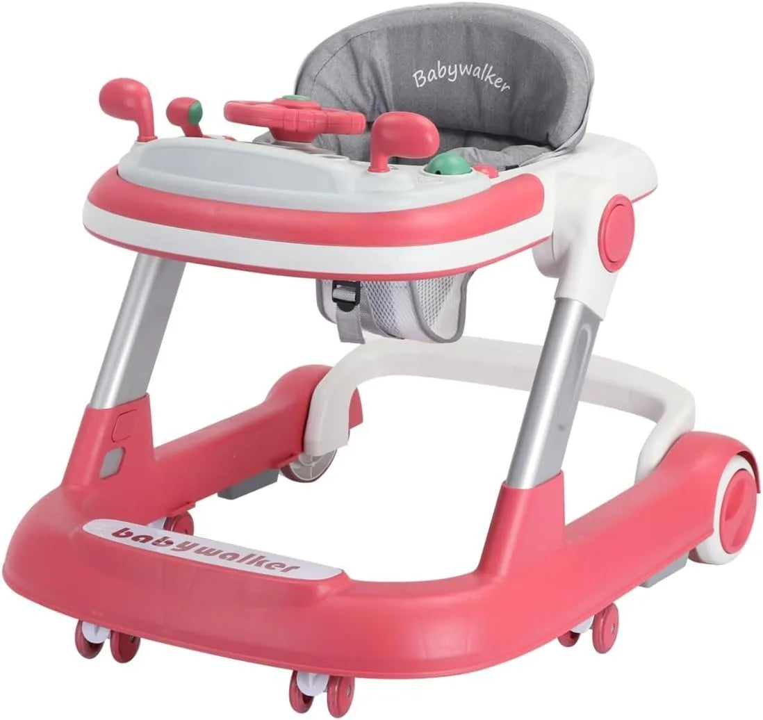 2 in 1 Baby Walker Toddler Push Walker with Removable Feeding Tray and Music Tray Foldable Design