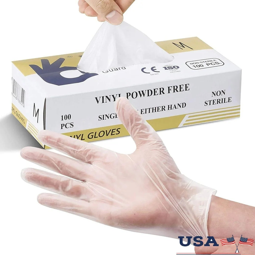 Powder Free Vinyl Gloves XL 100 Count Disposable Non Sterile Food Handling Kitchen Safety Comfort Flexible Use