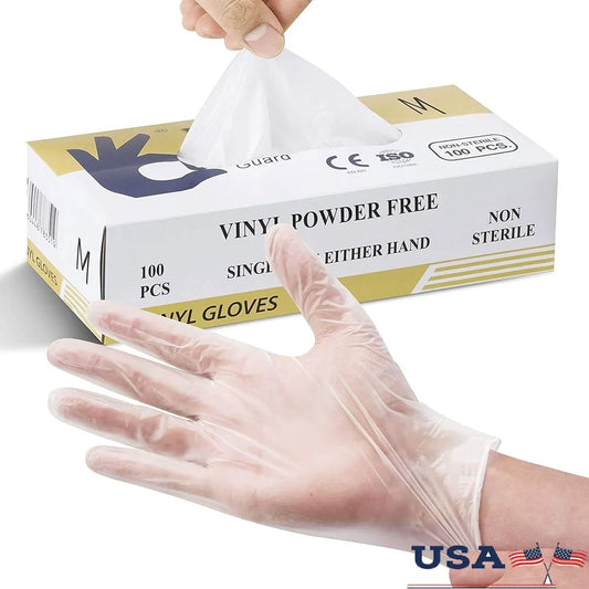 Powder Free Vinyl Gloves XL 100 Count Disposable Non Sterile Food Handling Kitchen Safety Comfort Flexible Use