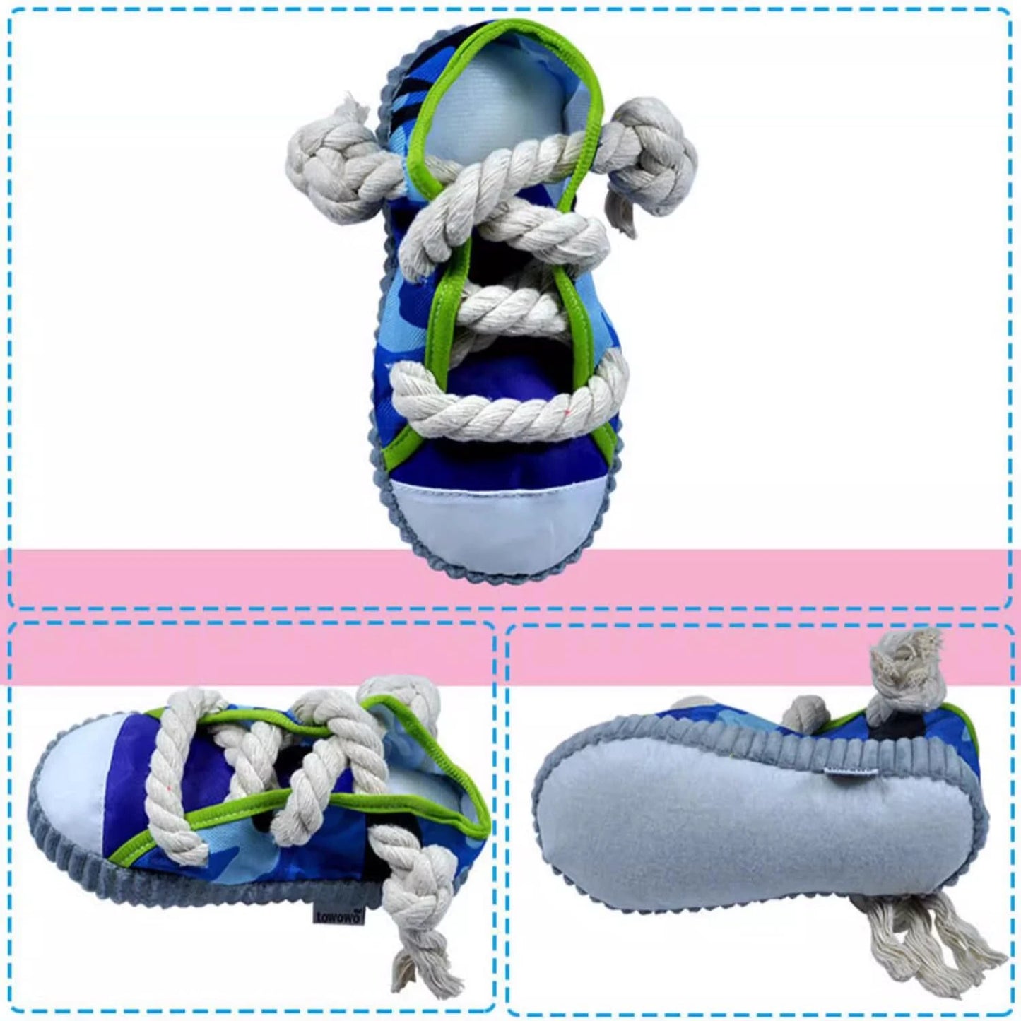 Interactive Grey Canvas Chew Toy for Active Dogs Durable Squeaky Stick with Rope for Aggressive Chewers Indestructible