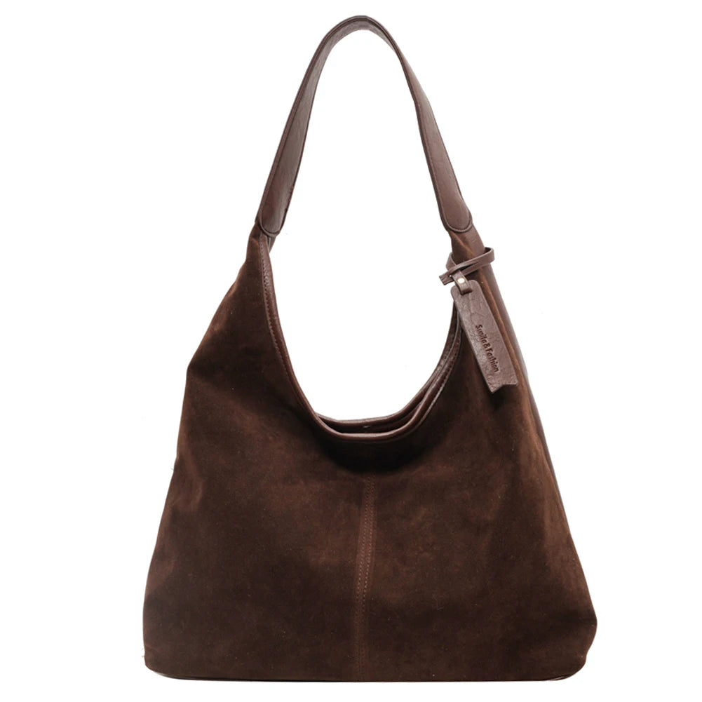 Women's Suede Hobo Slouchy Tote Bag with Magnetic Closure
