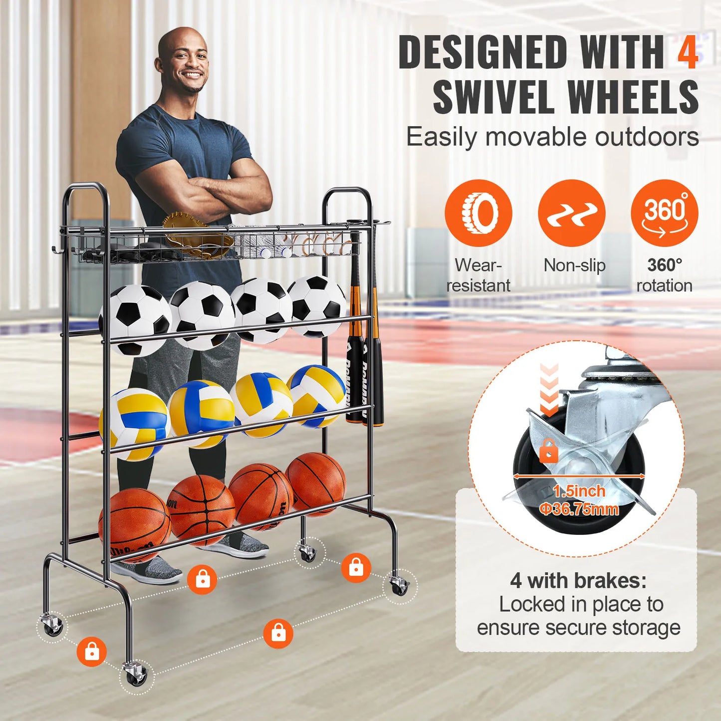 Vevor Four Layer Basketball Rack Rolling Stand With Wheels