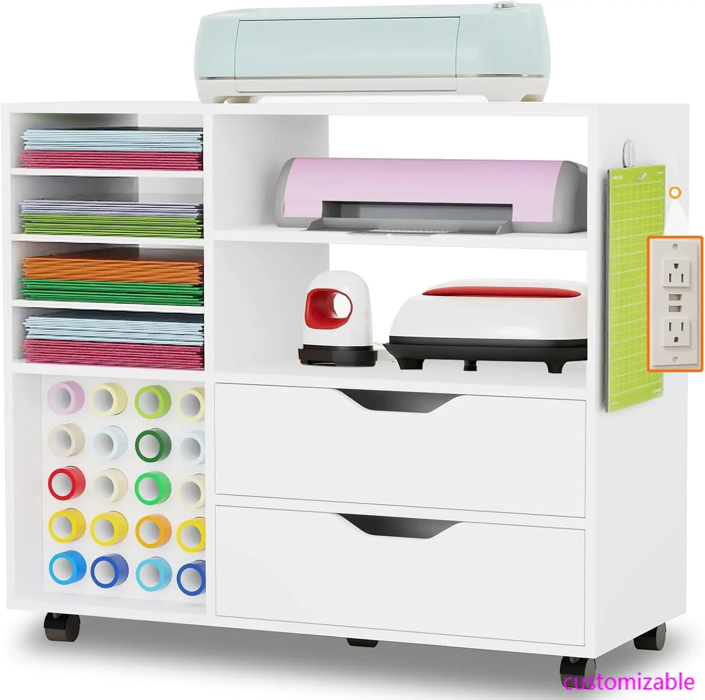 Cricut Compatible Rolling Craft Cart With Charge Station