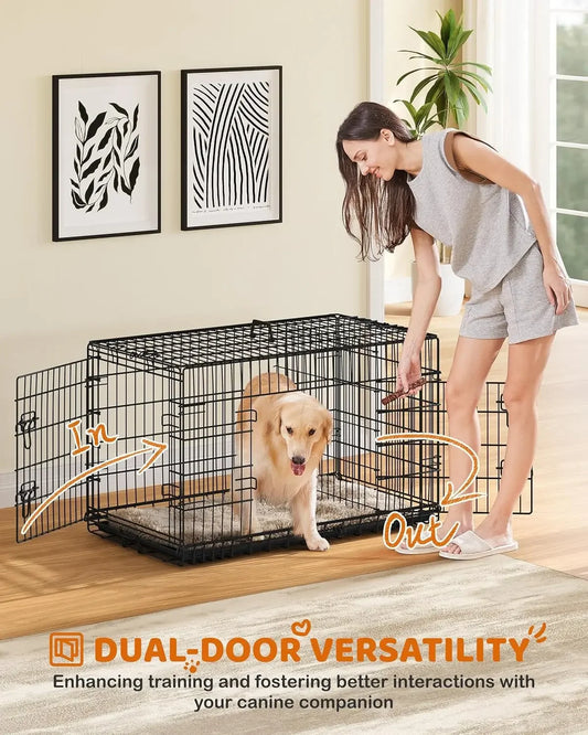 42 Inch Double Door Dog Crate With Divider For Large Dogs