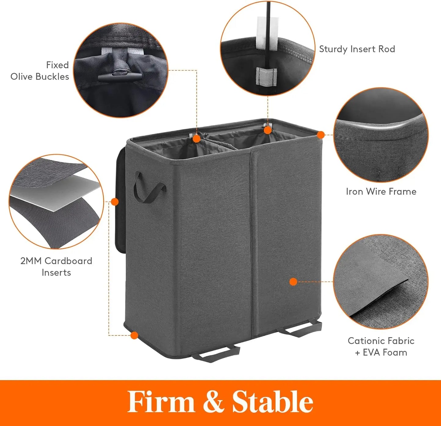 Large Collapsible Double Laundry Hamper with Lid and Handle