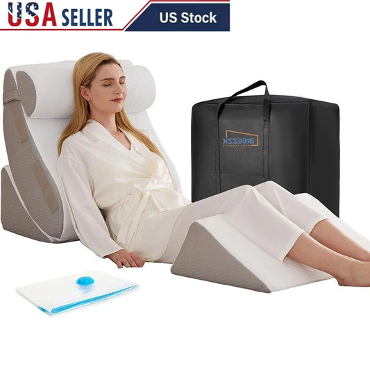 Orthopedic Wedge Pillow Set 4 Pieces Adjustable Memory Foam Back Pain Relief Post Surgery Acid Reflux Snoring GERD Support Pillow
