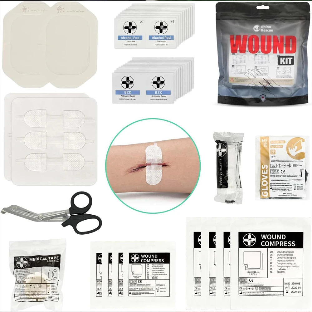 Rhino Rescue Zip Stitch Laceration Closure Kit with Wound Dressings and Closure Strips for Cut Care 6 Pieces