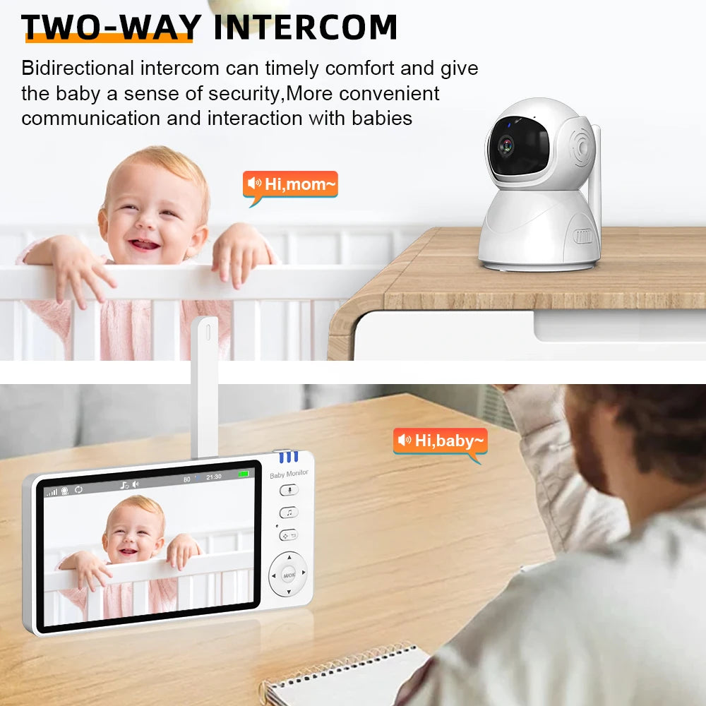 5 Inch Electronic Baby Monitor With Pan Tilt Zoom Camera Battery IPS Screen Wireless Video Audio Lullaby Nanny