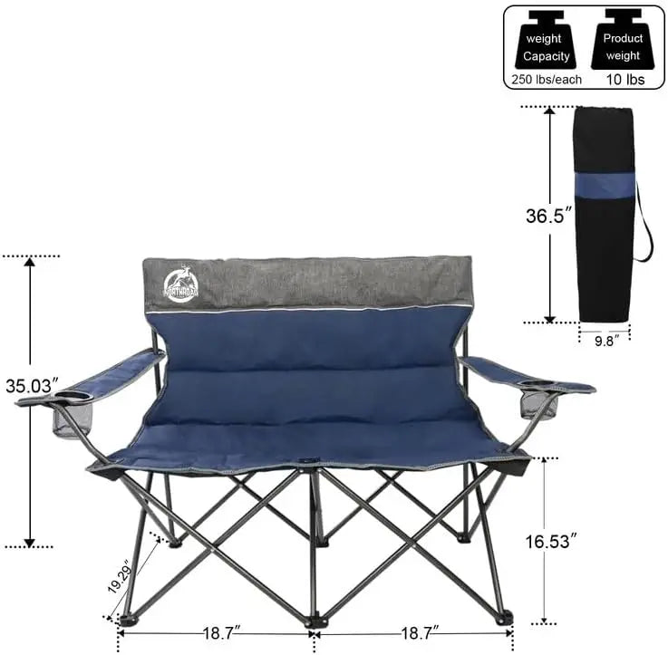 Chair Set of 3,Folding Padded Camp Chair,Collapsible Conversation Set w/1 Sofa,2 Single Chairs for Family Patio,Beach (Blue)