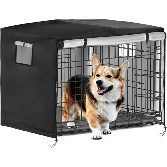 Dog Crate Cover 54 Inch Heavy Duty 420D Pet Kennel Cover Sunshade Universal Fit for Wire Dog Cages Black