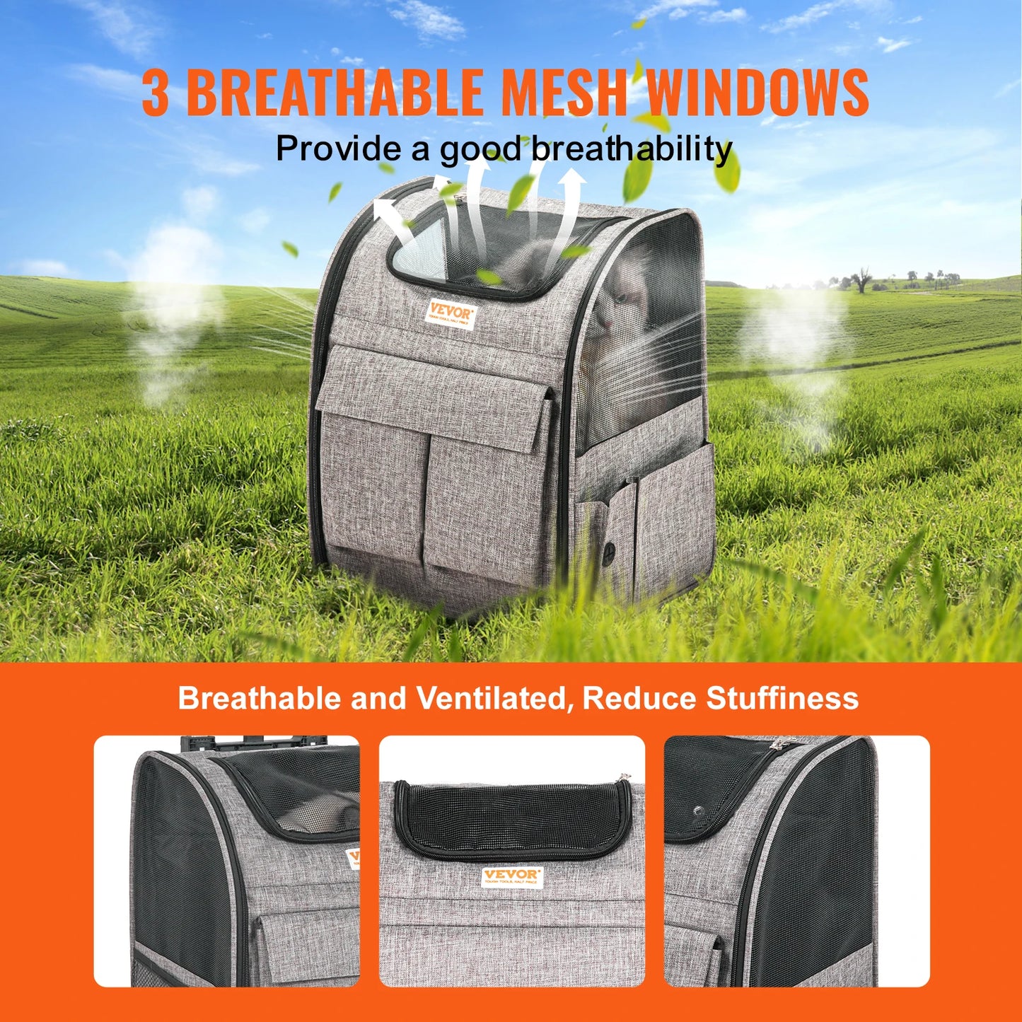 VEVOR Pet Carrier Backpack With Telescopic Handle Wheels