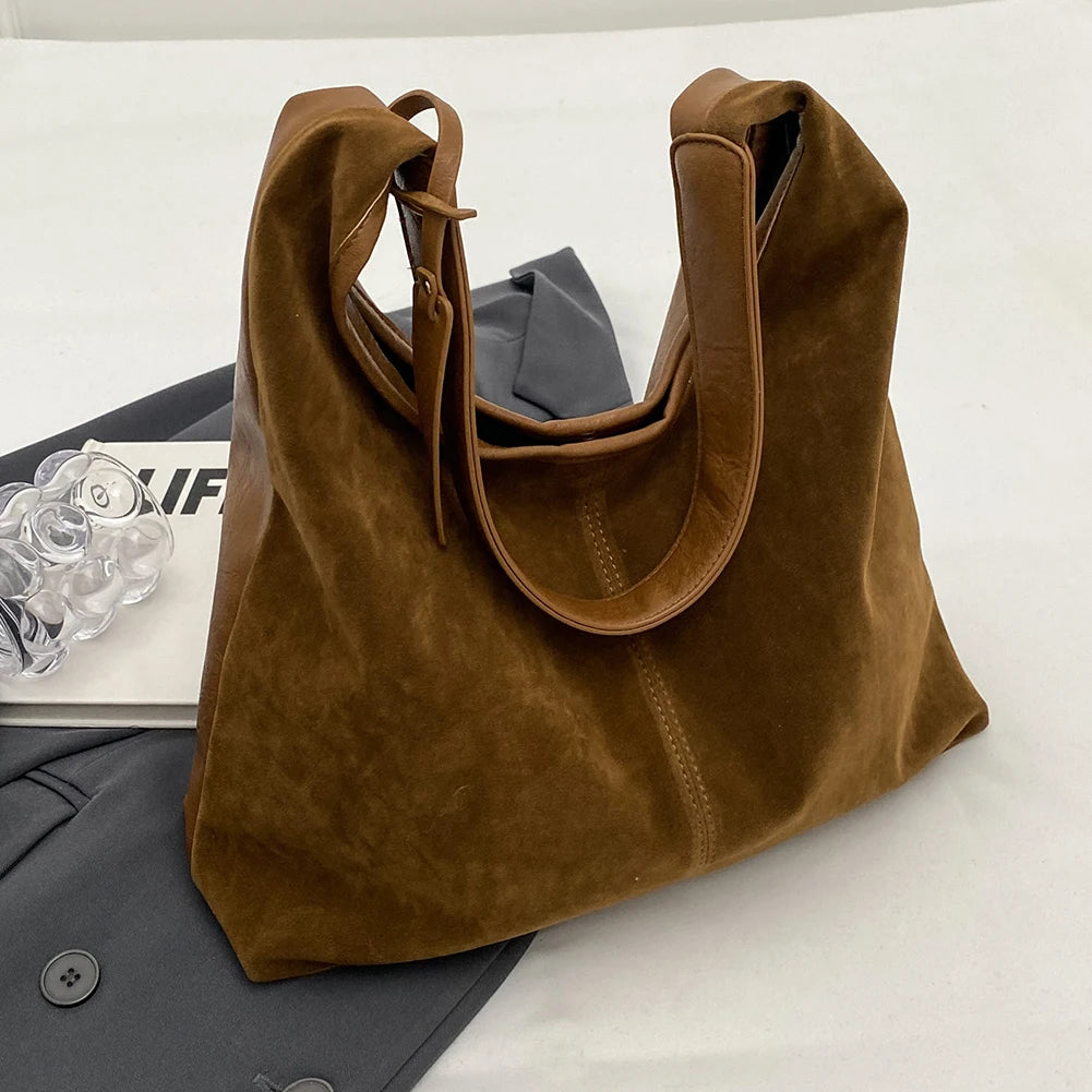 Women's Suede Hobo Slouchy Tote Bag with Magnetic Closure