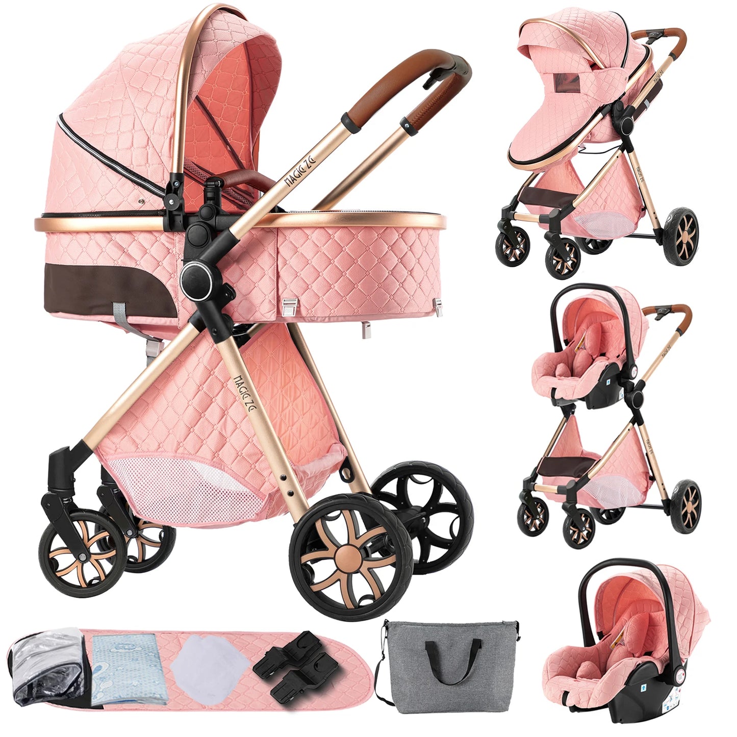 Baby Stroller 3 in 1 Travel System Pushchair Lightweight Pram All Terrain Baby Buggy Compact Fold Stroller