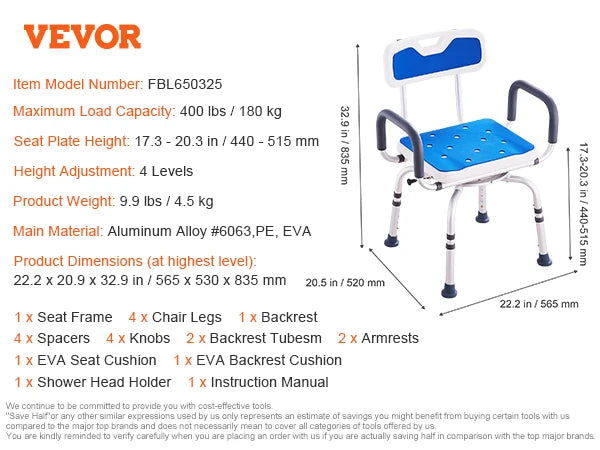 SucceBuy Swivel Shower Chair 360 Degree Adjustable Armrest Backrest Non Slip