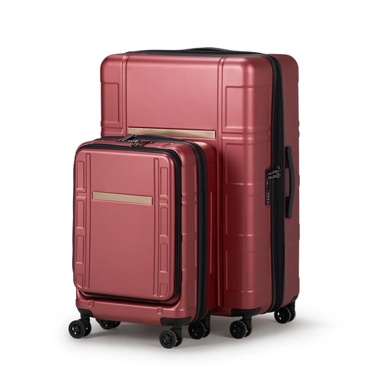 Luggage Expandable Suitcase 2 Piece Set Carry On ABS PC Spinner Trolley with Pocket Compartment Weekend Bag Wine Red Color
