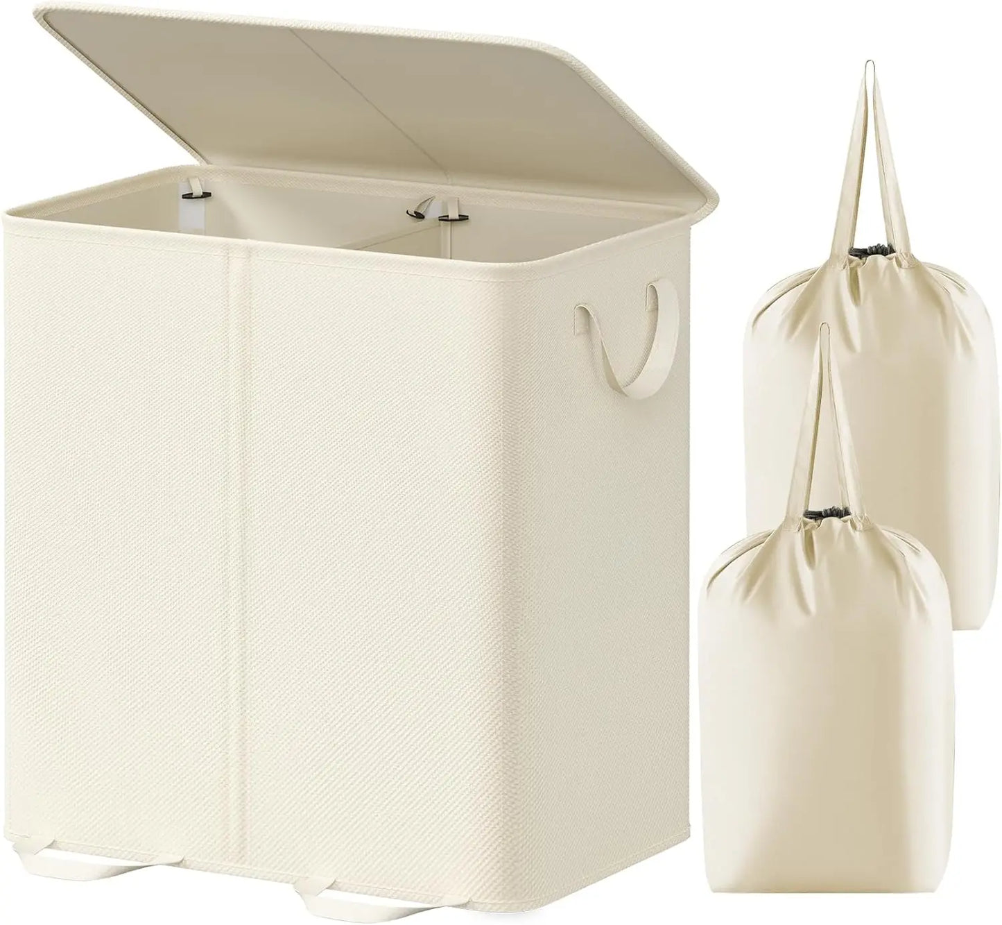Large Collapsible Double Laundry Hamper with Lid and Handle