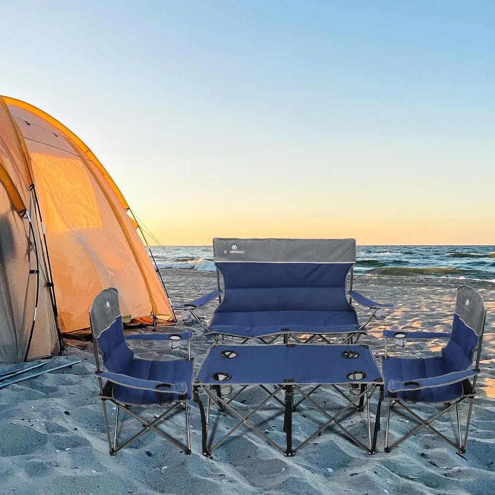 Set of 3 Camping Chairs Folding 500Lb Cup Holder Carry Bag