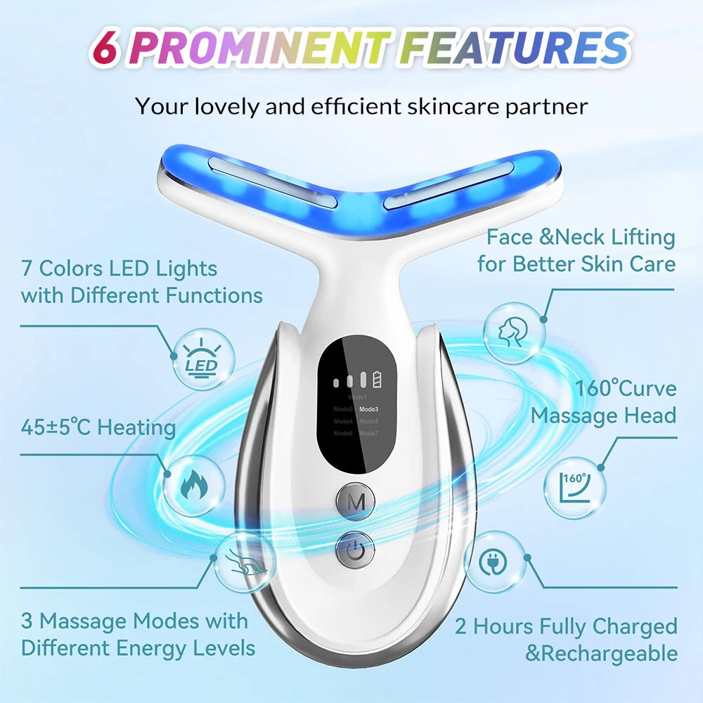 Facial And Neck Massage USB Rechargeable Neck Wrinkle Removal Beauty Apparatus With 3 Gears And 7 Modes Skin Lifting Tool
